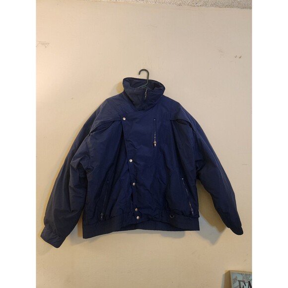 Trader Bay Jacket Mens XL Vintage Navy Quilted Winter Coat‎ Pockets Zip Snap - Picture 1 of 8